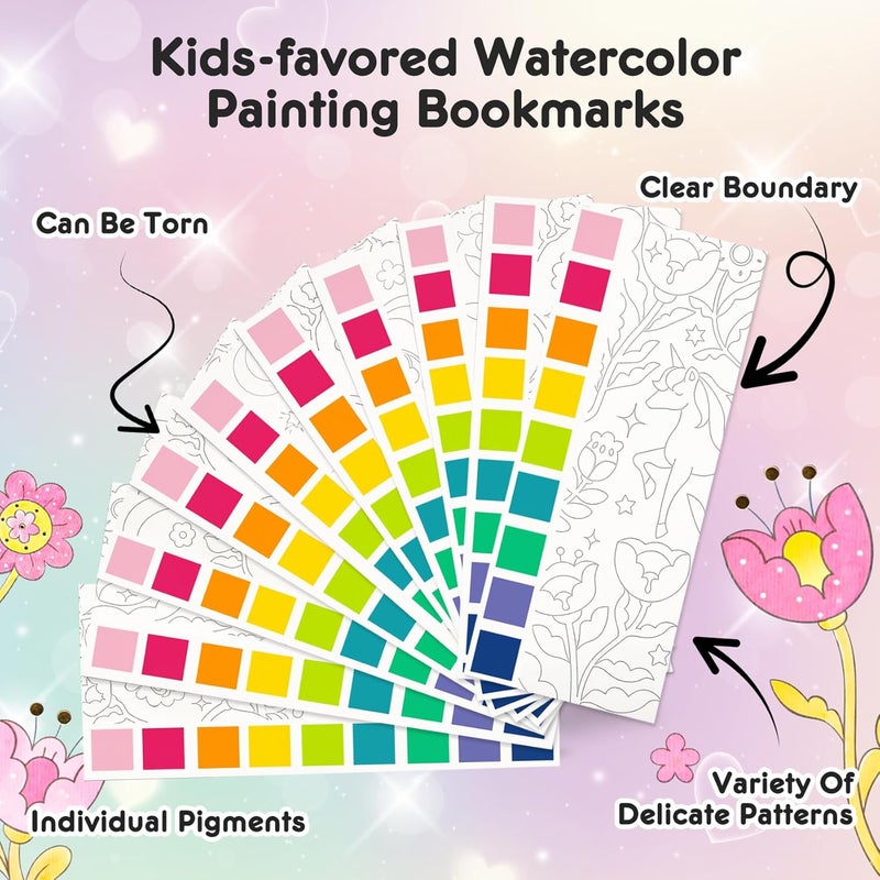 ROOCHKD Watercolor Painting Coloring Books Pocket Watercolor Paint Bookmarks, Mess Free Paint with Water Set, Travel Class Activities Art Party Favors Exchange Birthday Gifts for Kids (Unicorn Dream) - Image 4